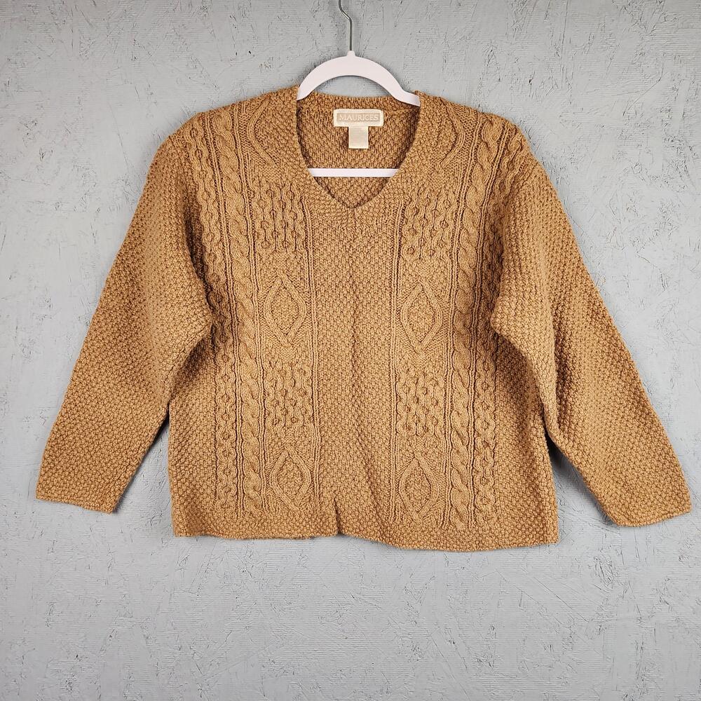 Maurices Sweater Womens Medium Brown Cable Knit Pullover Cable Pattern Ramie